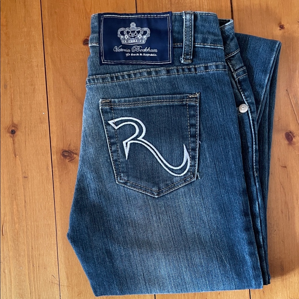 Victoria Beckham Dark Blue Skinny Jeans with Embroidered Back Pocket